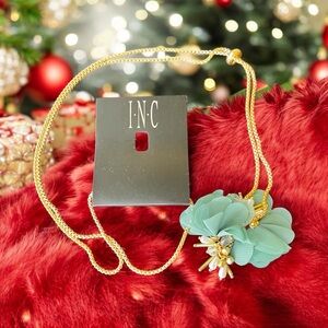 I.N.C. Long Pendant (21 inches) Green Flower Gold Tone New